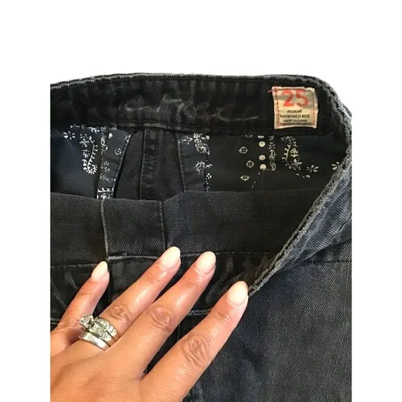 Black Denim Mini Skirt With Button Front &amp; Pockets SIZE 25