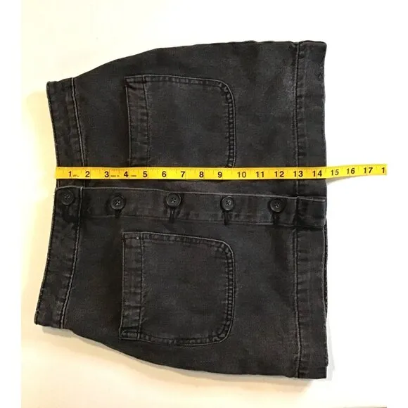 Black Denim Mini Skirt With Button Front &amp; Pockets SIZE 25
