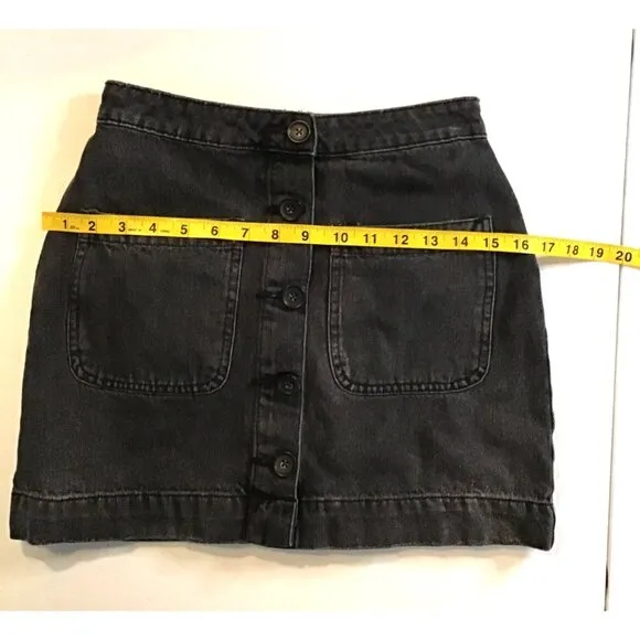 Black Denim Mini Skirt With Button Front &amp; Pockets SIZE 25