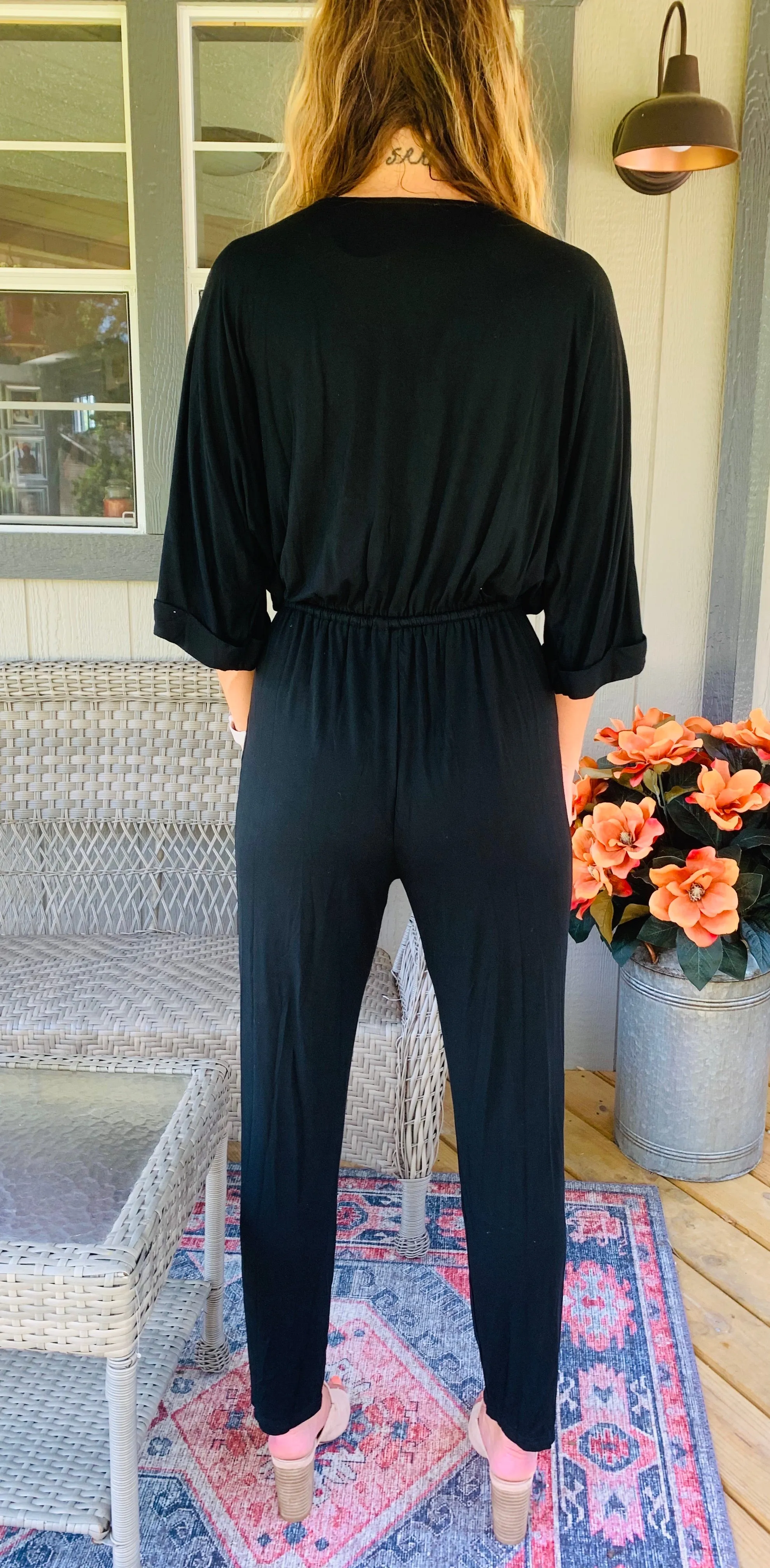 Black Jumpsuit with front surplice