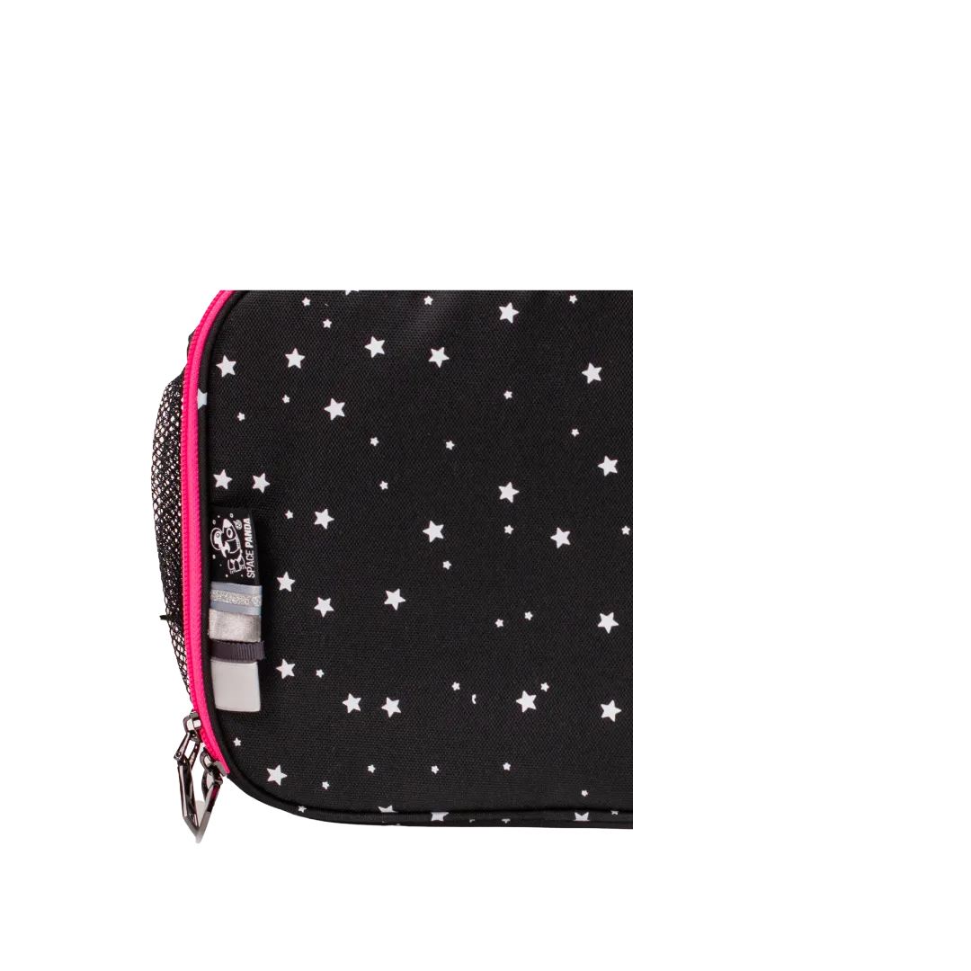 Black With White Stars pink zipper Lunchbox