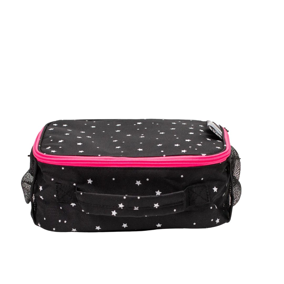 Black With White Stars pink zipper Lunchbox