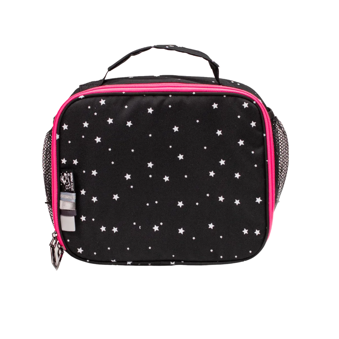 Black With White Stars pink zipper Lunchbox