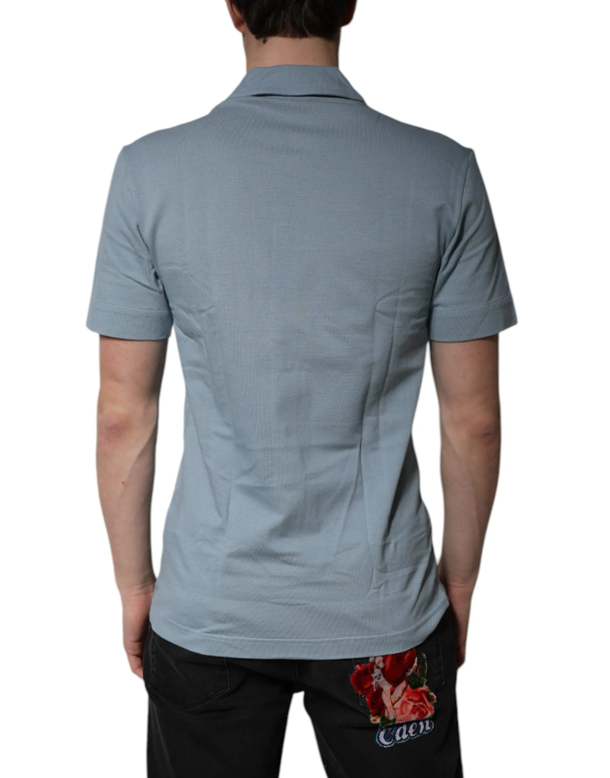 Blue Cotton Button Down Casual Men Polo Shirt