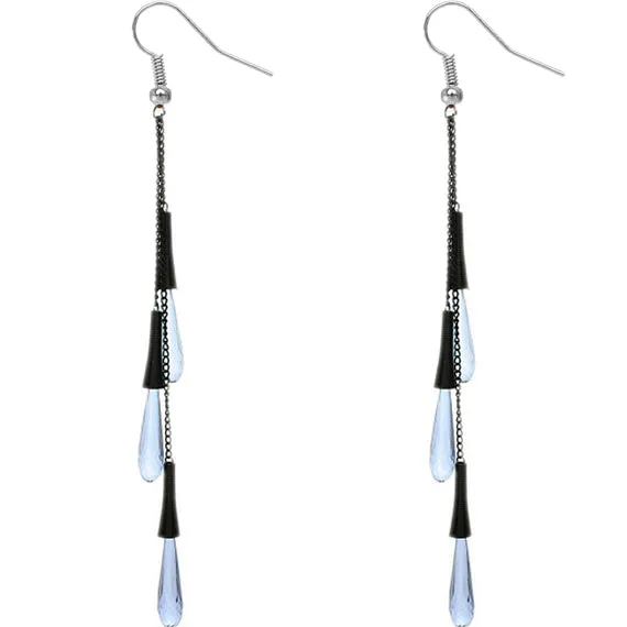 Blue Long Transparent Cascade Earrings