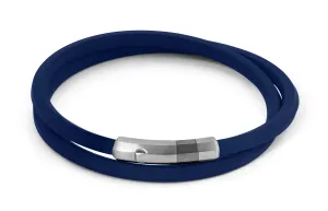 Blue rubber Octagon click bracelet with rhodium-plated sterling silver
