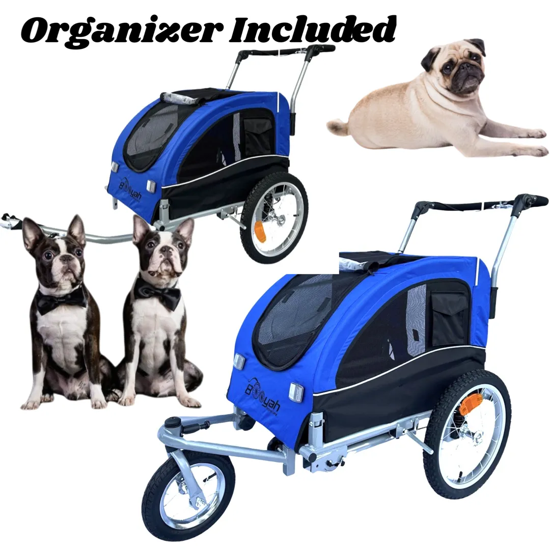 Booyah Medium Dog Stroller and Trailer Combo with Suspension - Blue.