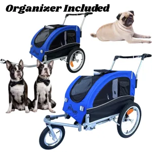 Booyah Medium Dog Stroller and Trailer Combo with Suspension - Blue.