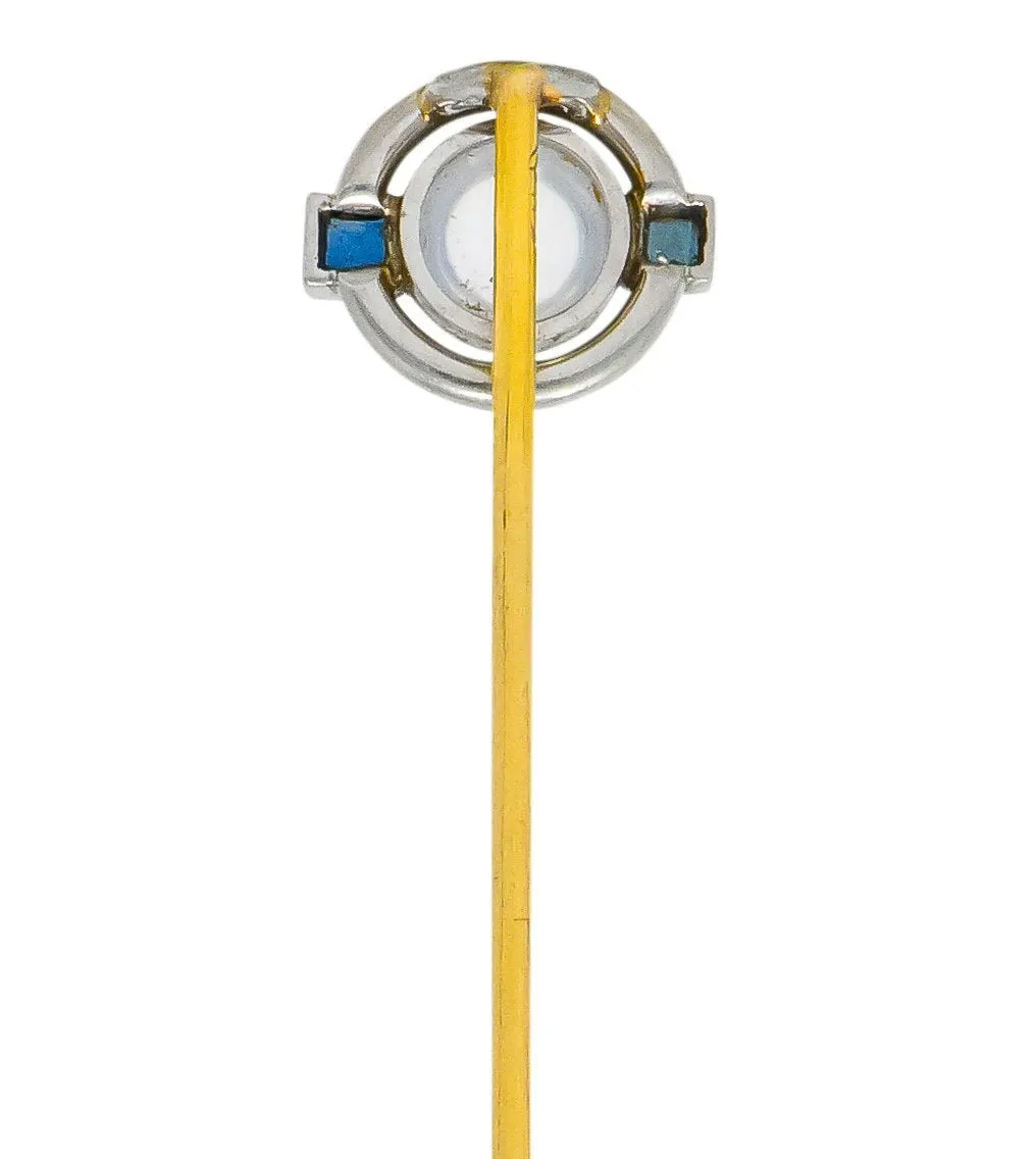 Brassler Co. 1910 Art Nouveau Moonstone Sapphire Platinum Stickpin