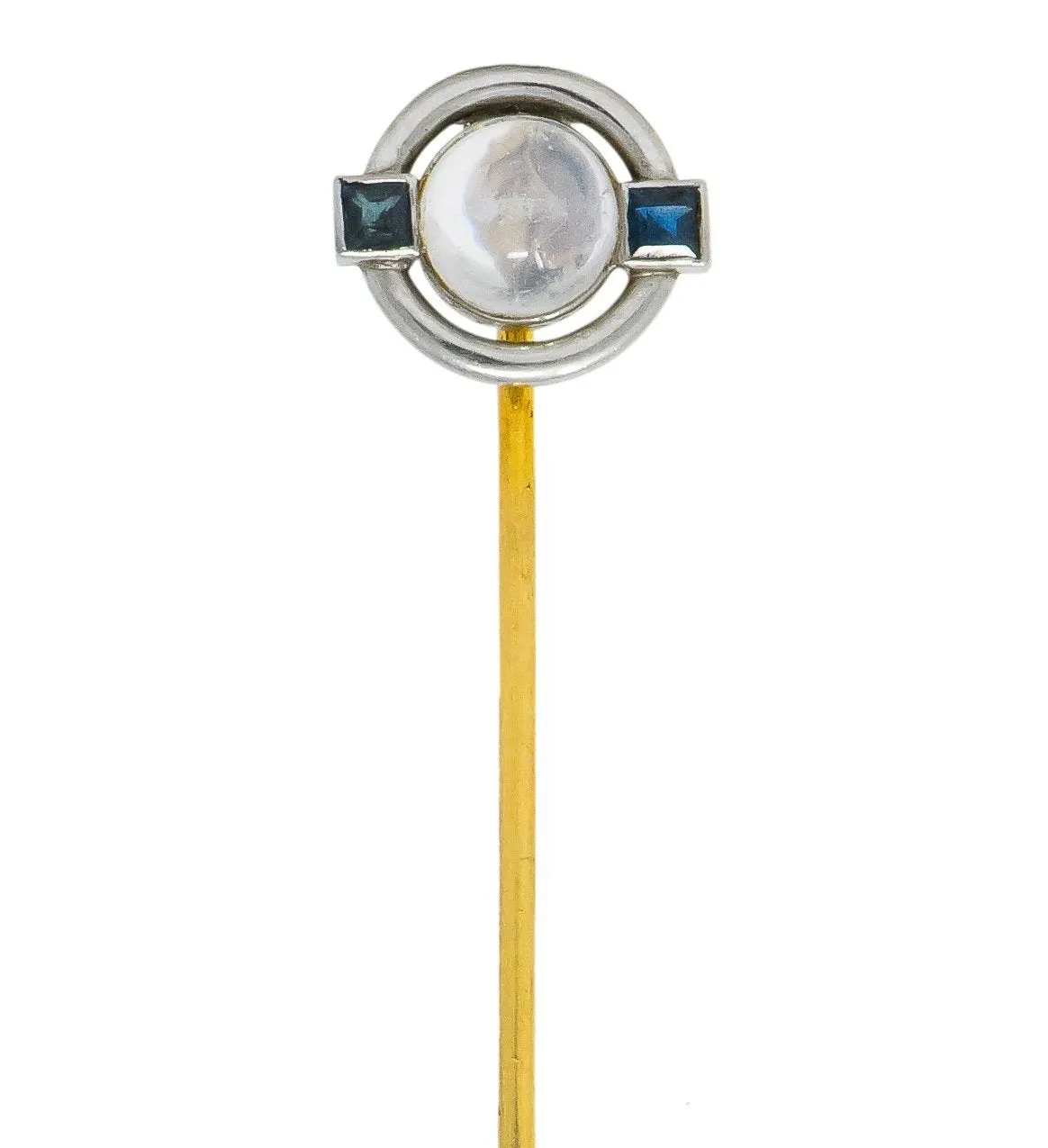 Brassler Co. 1910 Art Nouveau Moonstone Sapphire Platinum Stickpin