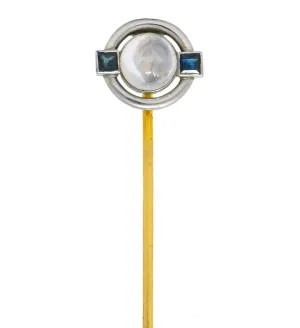 Brassler Co. 1910 Art Nouveau Moonstone Sapphire Platinum Stickpin