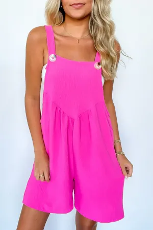 Bright Pink Solid Side Pockets Buttoned Wide Leg Overall