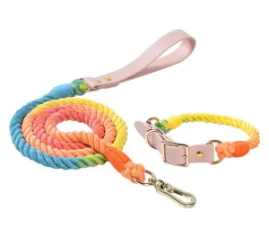 Bright Rainbow Rope Leash &amp; Collar Set
