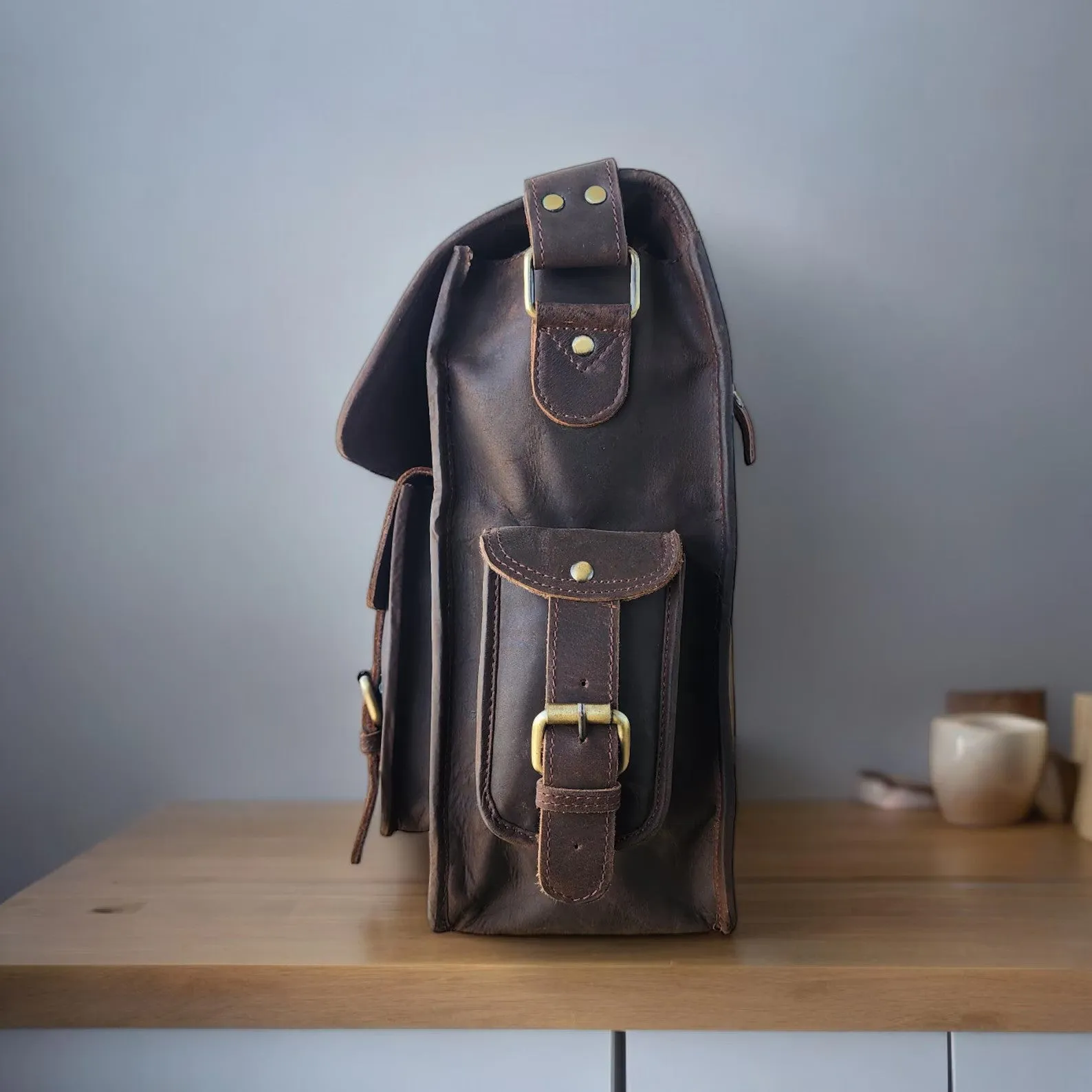 Buff Leather Travel Laptop Bag