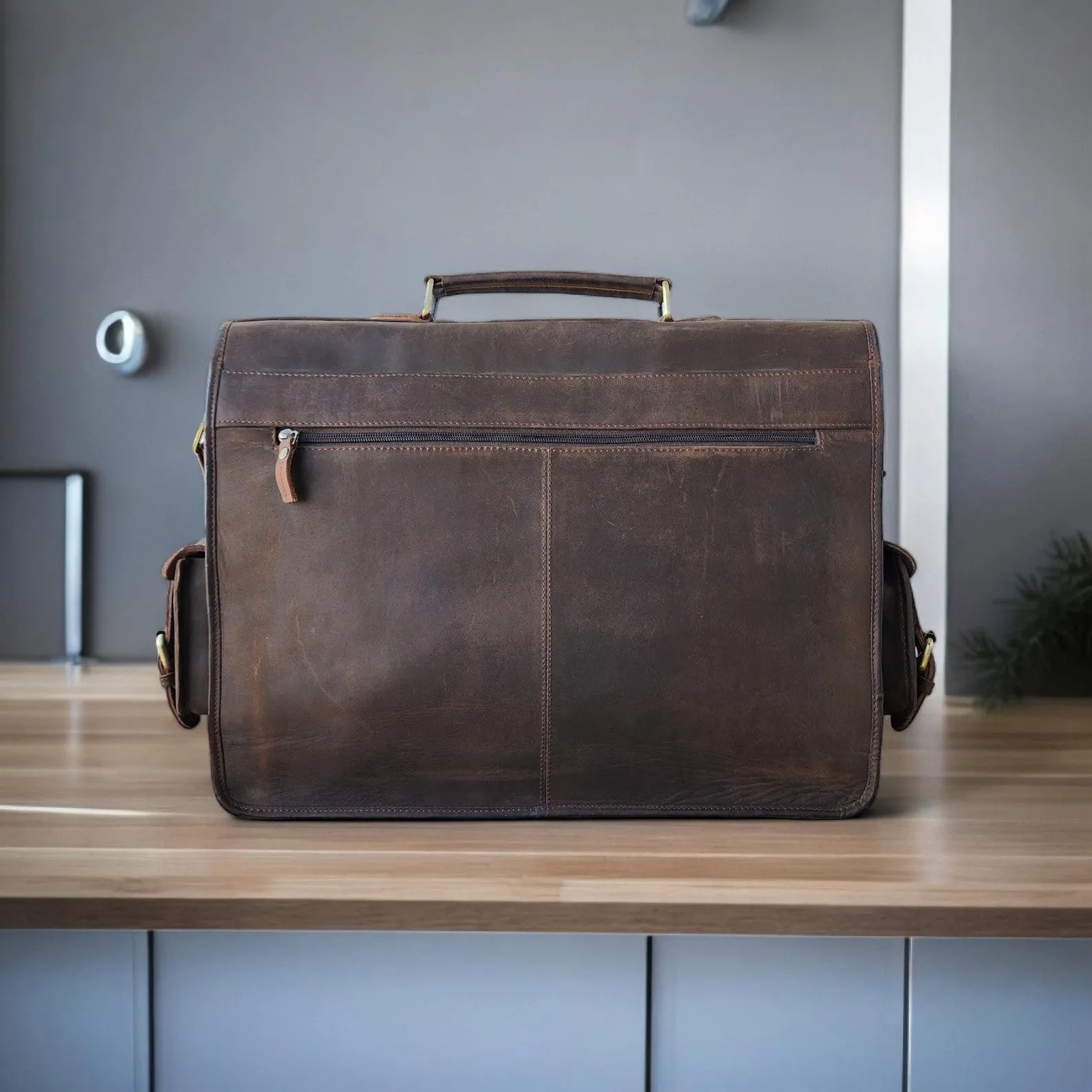 Buff Leather Travel Laptop Bag