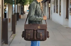 Buff Leather Travel Laptop Bag