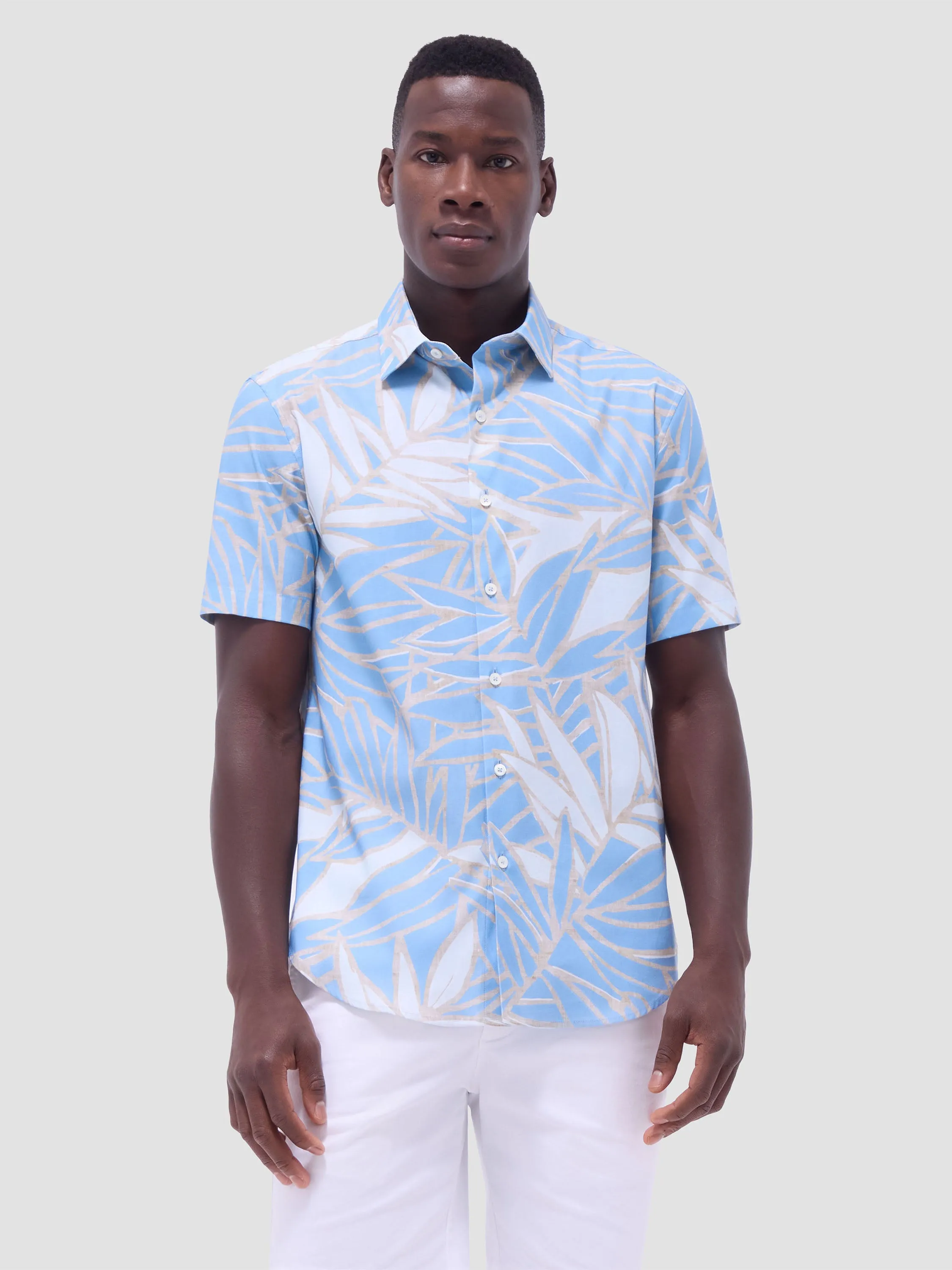 Bugatchi Orson Woven Short Sleeve Shirt - Air Blue