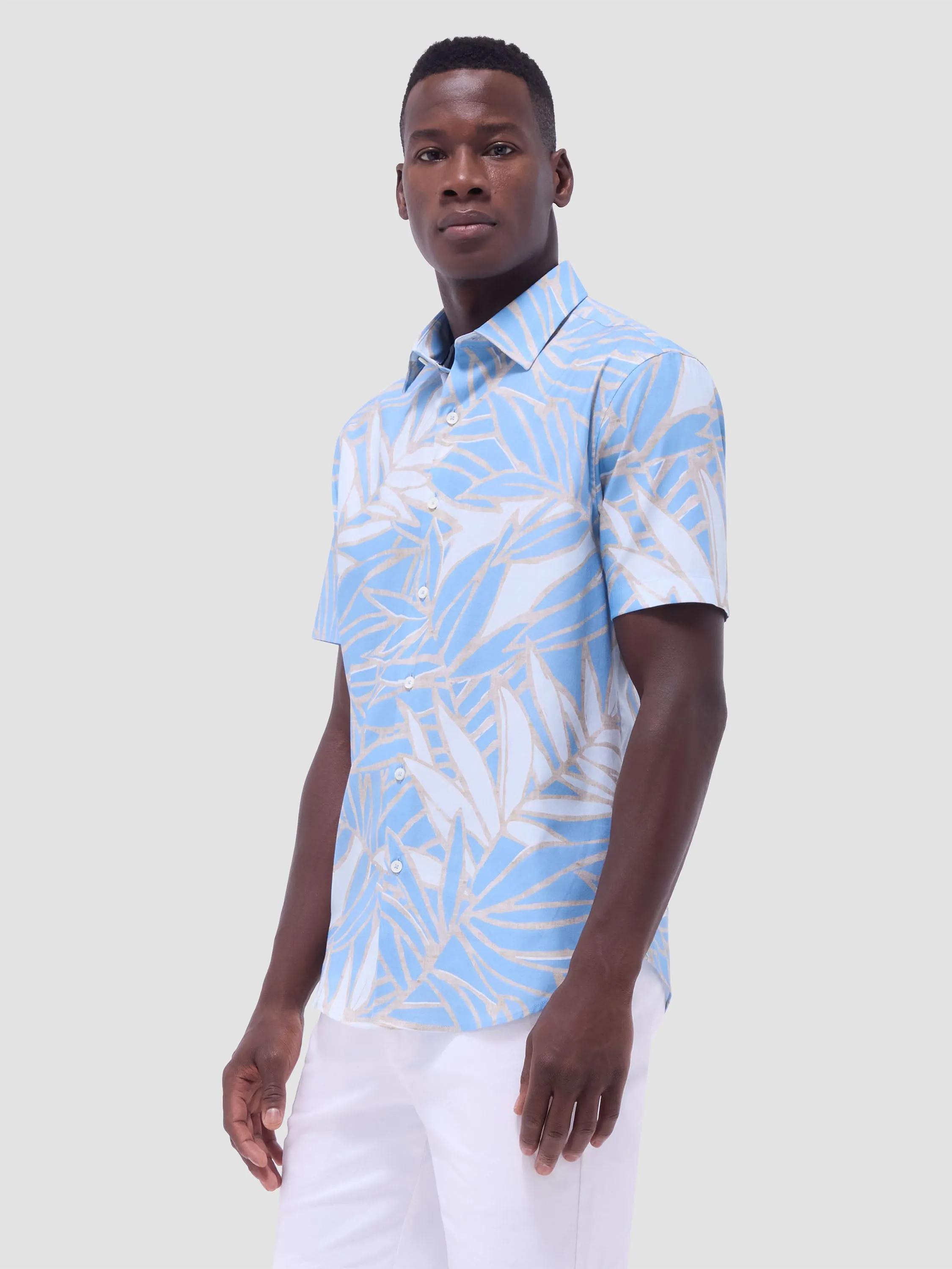 Bugatchi Orson Woven Short Sleeve Shirt - Air Blue