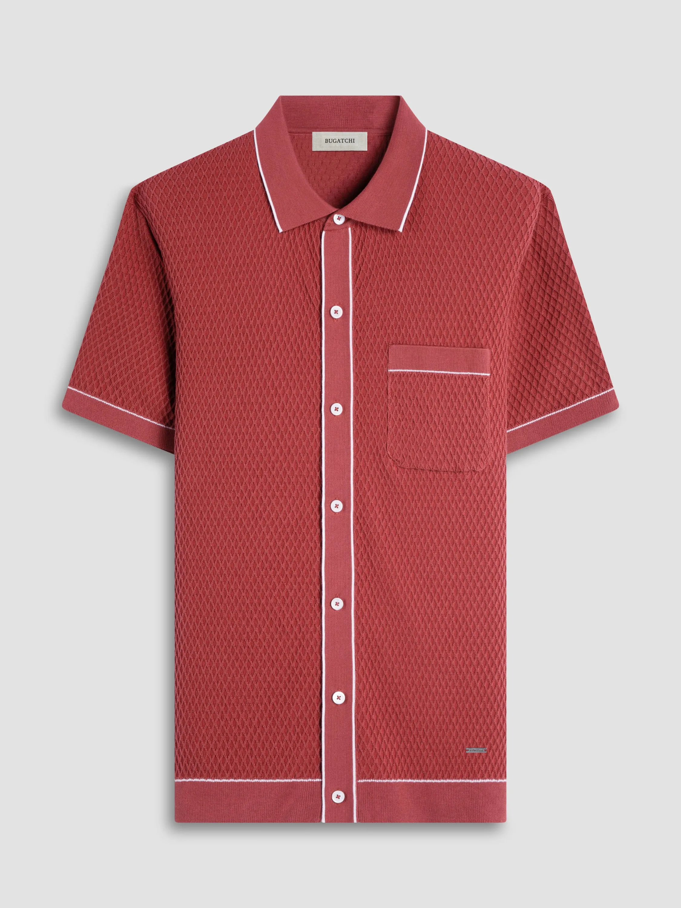 Bugatchi Textured Short Sleeve Knit Shirt - Brick