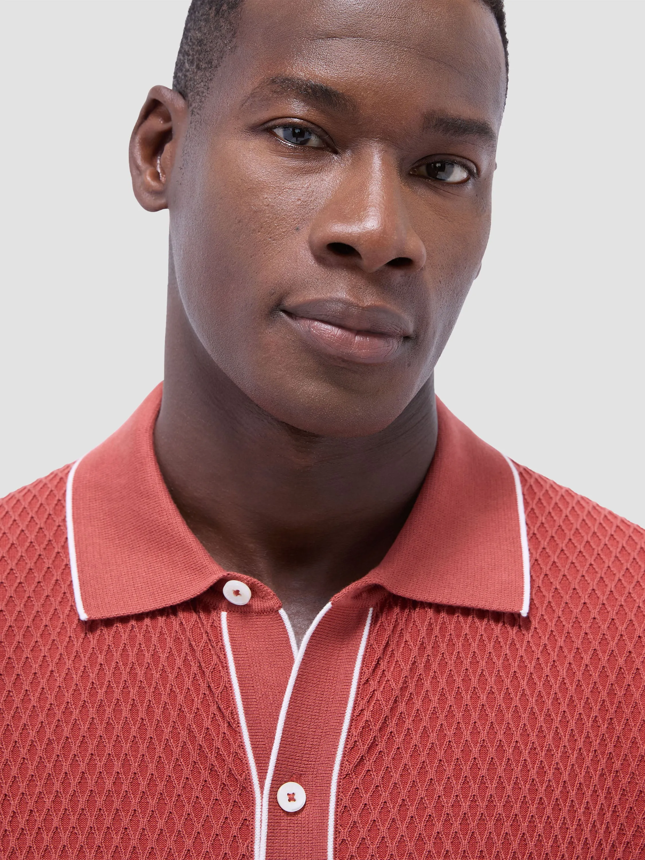 Bugatchi Textured Short Sleeve Knit Shirt - Brick