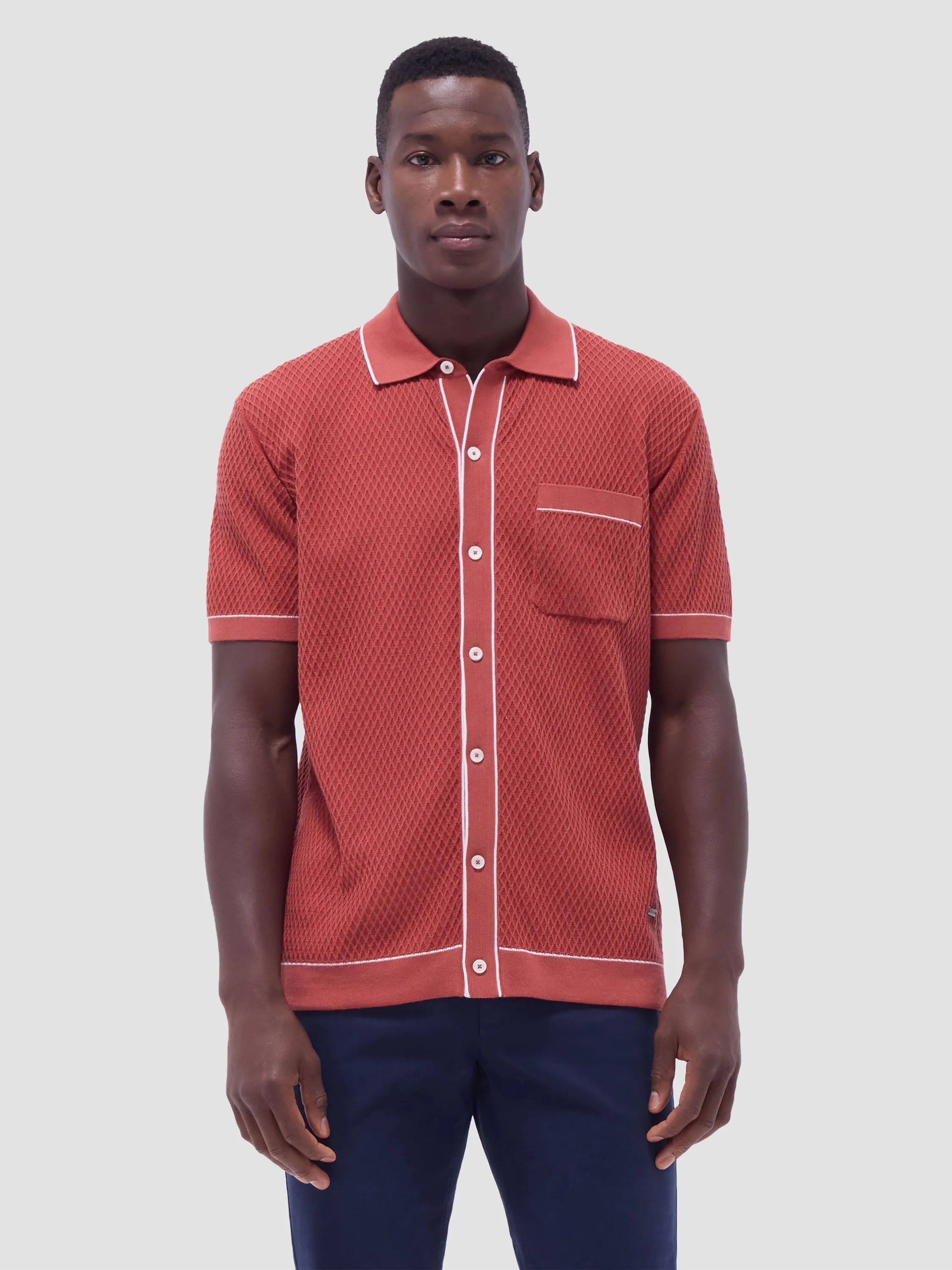 Bugatchi Textured Short Sleeve Knit Shirt - Brick