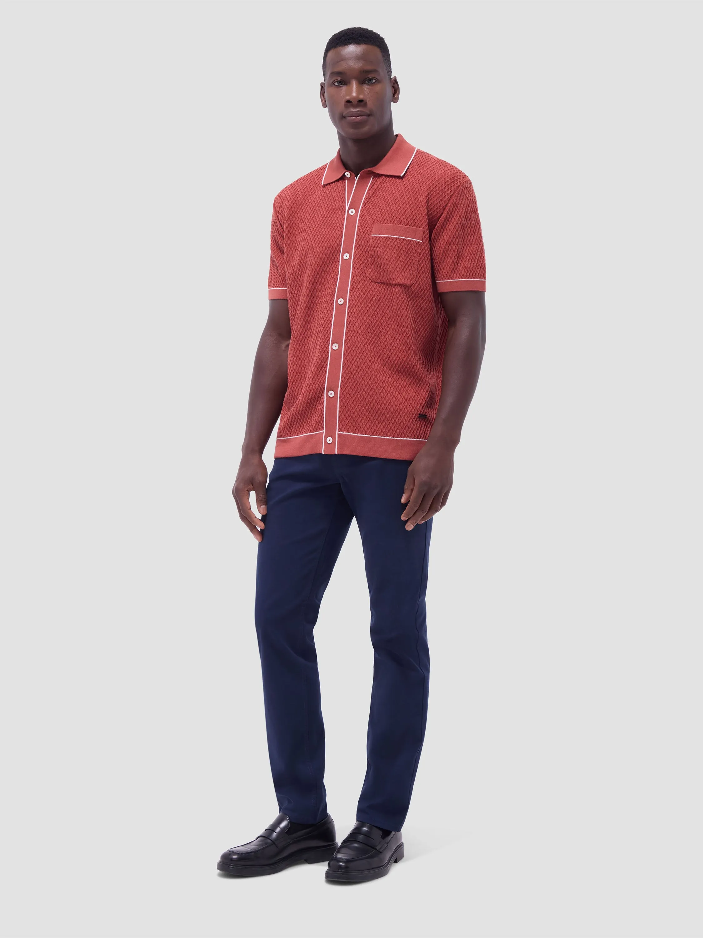 Bugatchi Textured Short Sleeve Knit Shirt - Brick