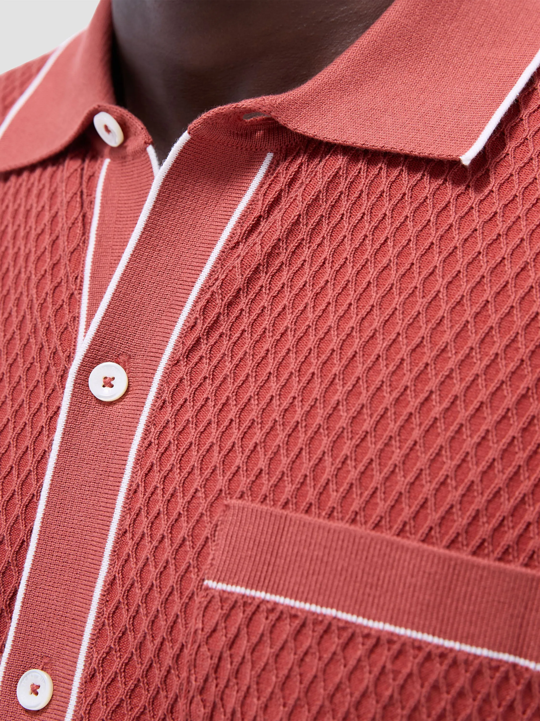 Bugatchi Textured Short Sleeve Knit Shirt - Brick