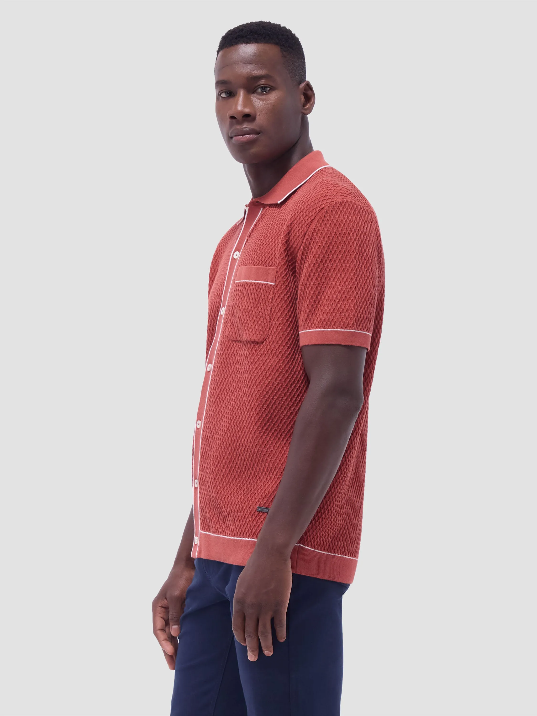 Bugatchi Textured Short Sleeve Knit Shirt - Brick