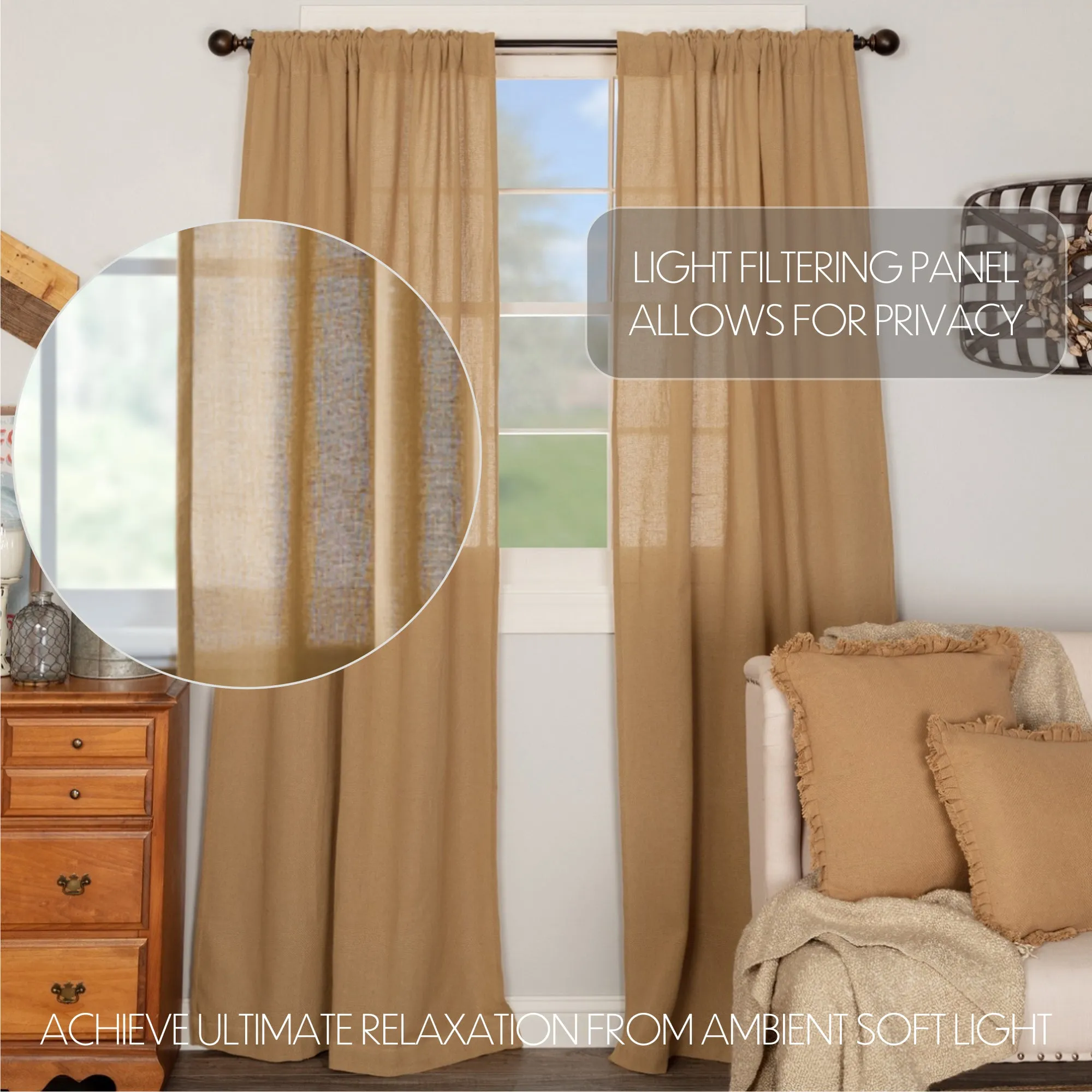 Burlap Natural Panel Curtains - 84"L