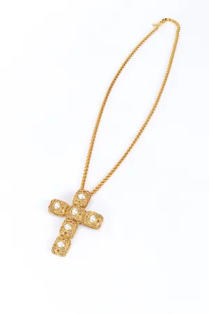 Byzantine Pearl Cross Detachable Brooch Pendant Necklace