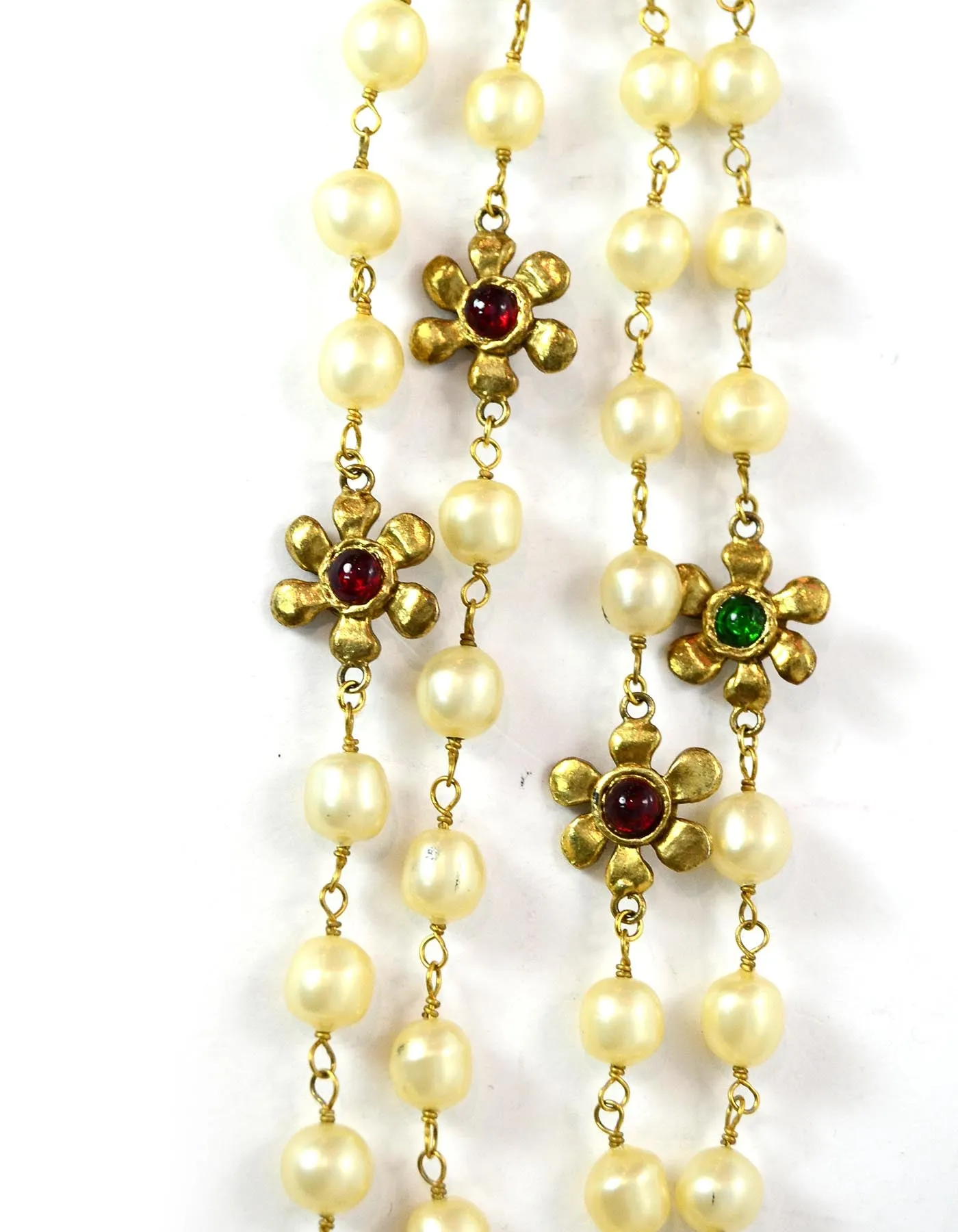 Chanel '80s Vintage X-Long Faux Pearl & Gripoix Flower Necklace