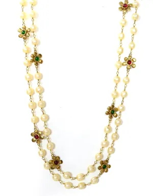 Chanel '80s Vintage X-Long Faux Pearl & Gripoix Flower Necklace