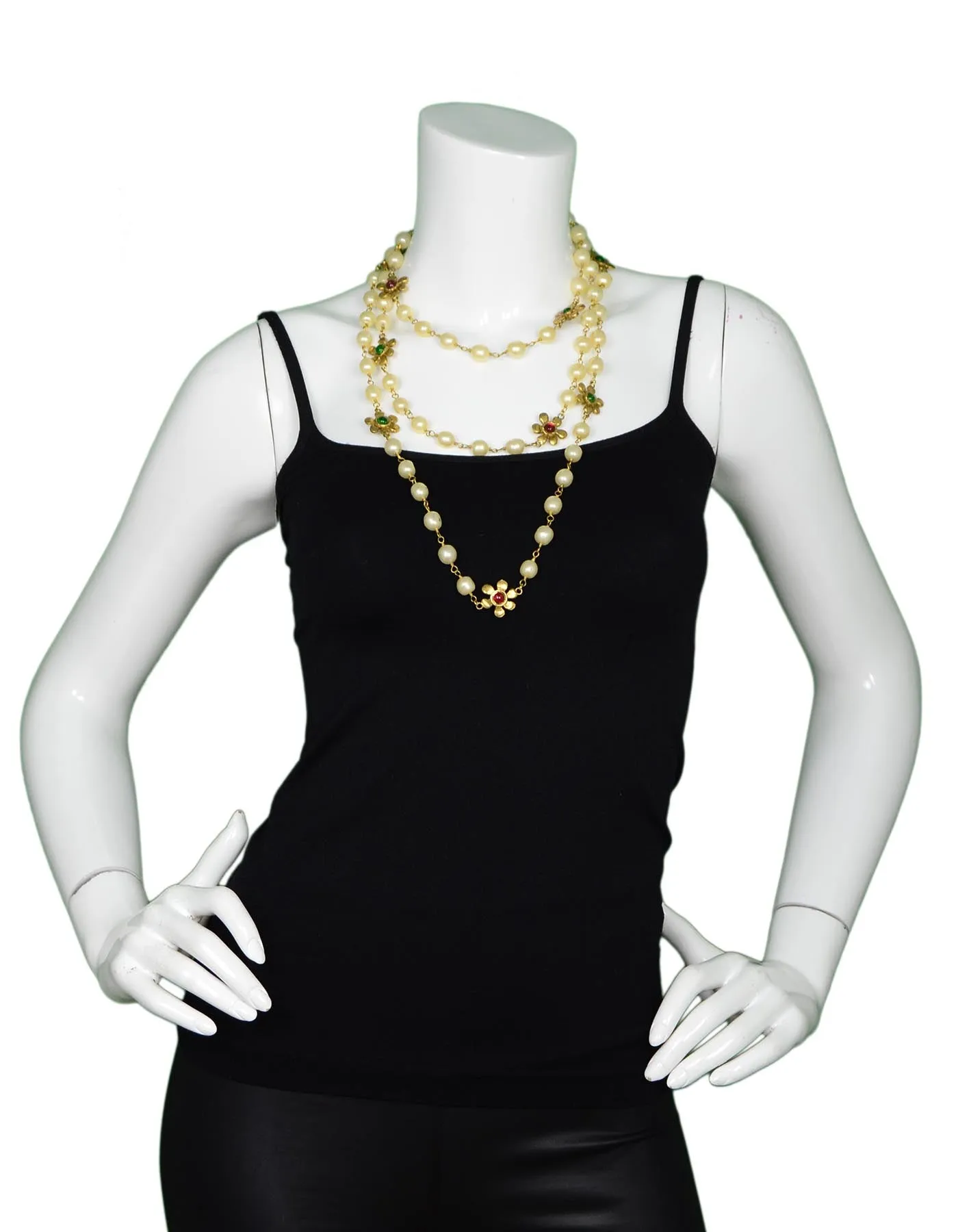 Chanel '80s Vintage X-Long Faux Pearl & Gripoix Flower Necklace