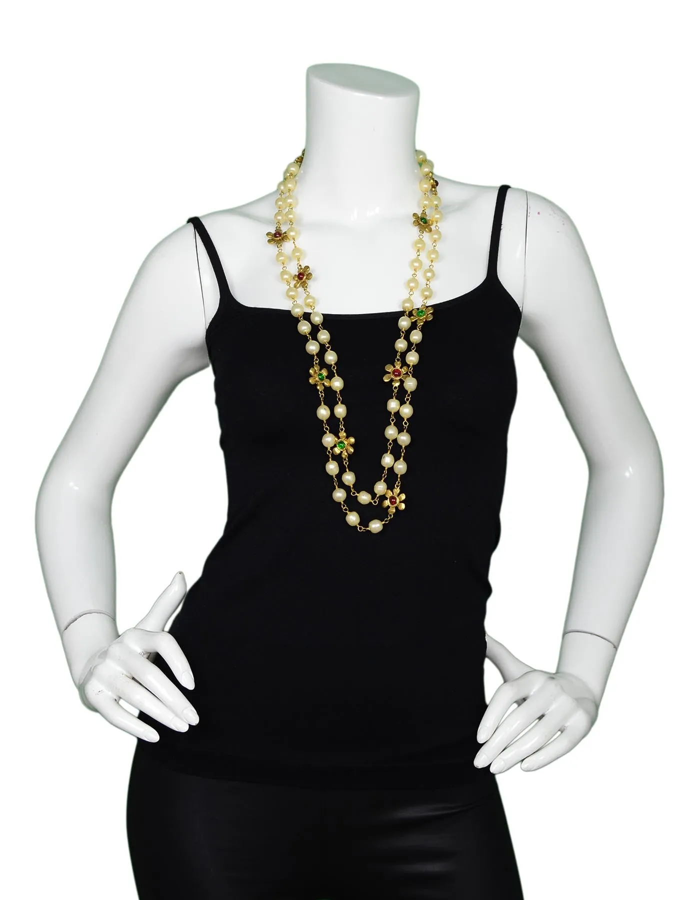 Chanel '80s Vintage X-Long Faux Pearl & Gripoix Flower Necklace