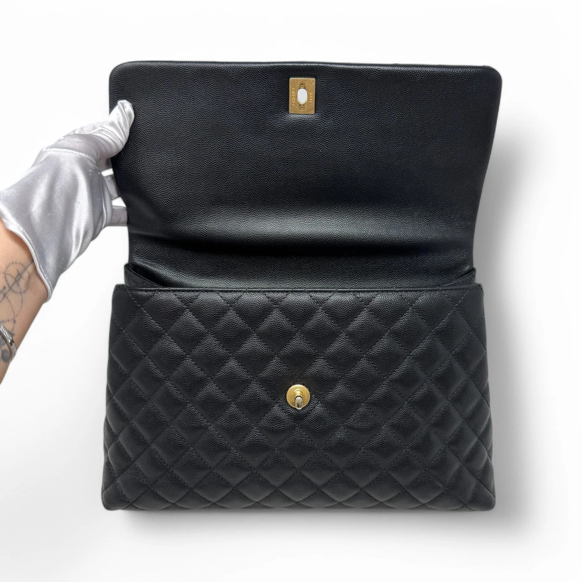 Chanel Black Large Coco Lizard Handle