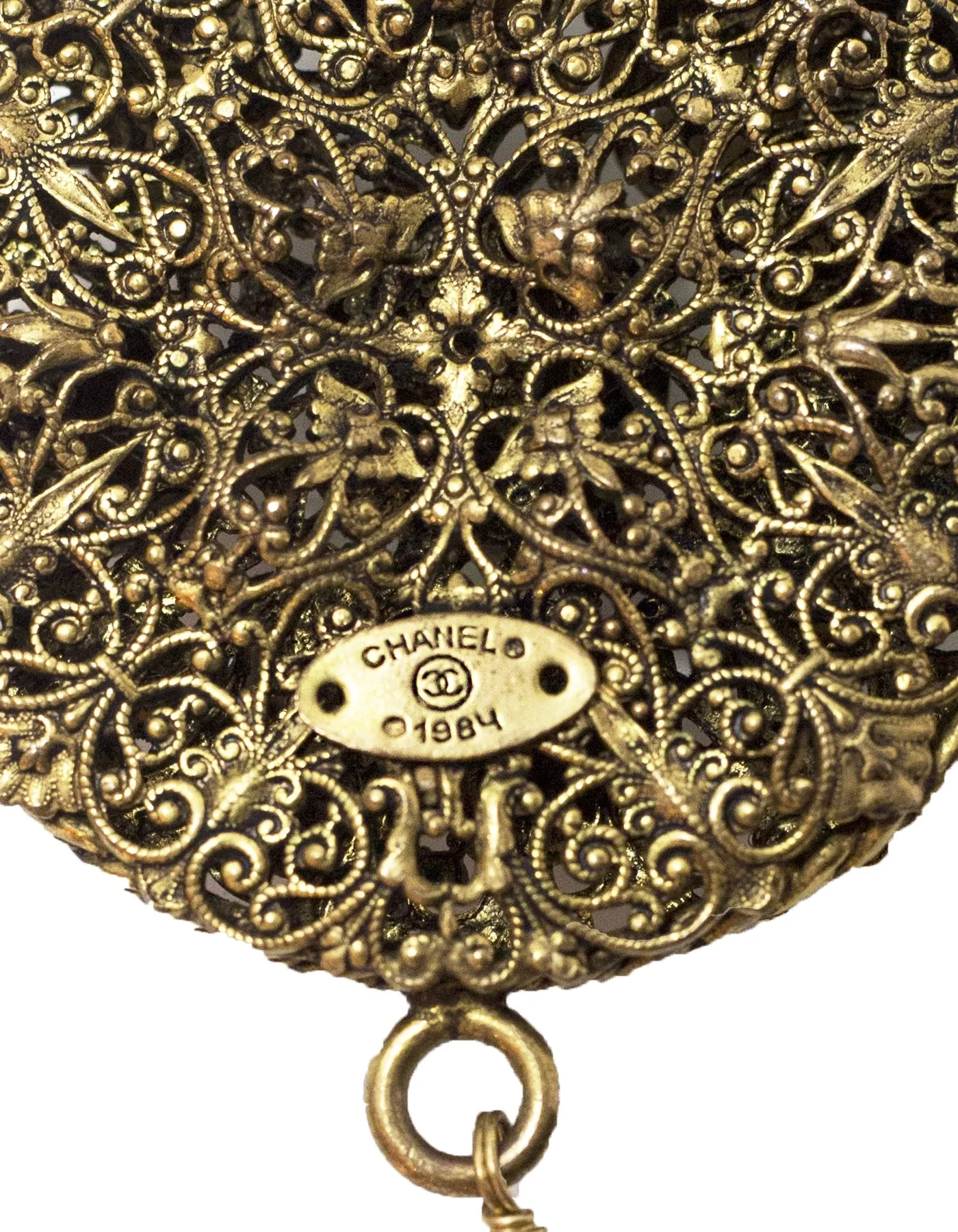 Chanel Vintage '84 Crystal & Faux Pearl Medallion Necklace