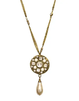 Chanel Vintage '84 Crystal & Faux Pearl Medallion Necklace