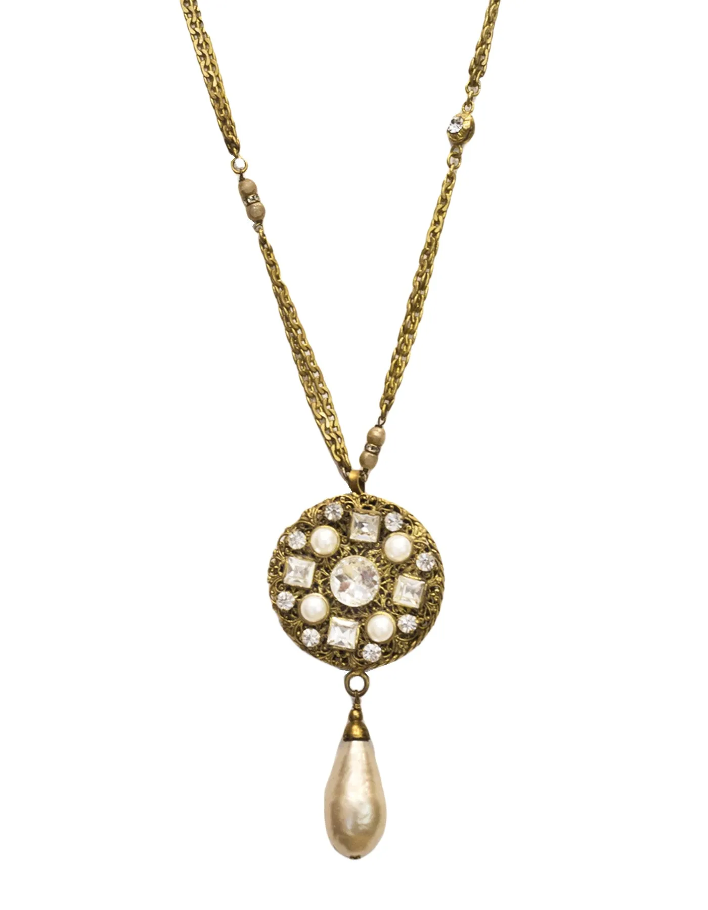 Chanel Vintage '84 Crystal & Faux Pearl Medallion Necklace