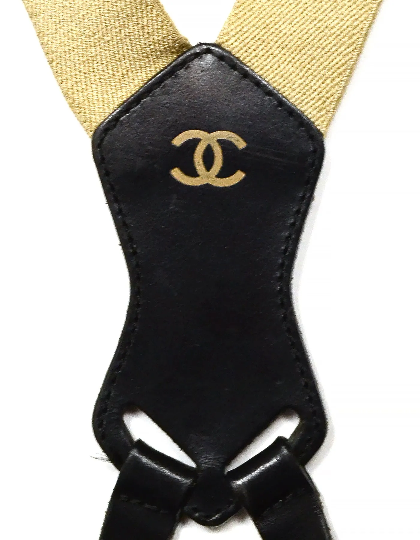 Chanel Vintage Beige & Black Logo Suspenders