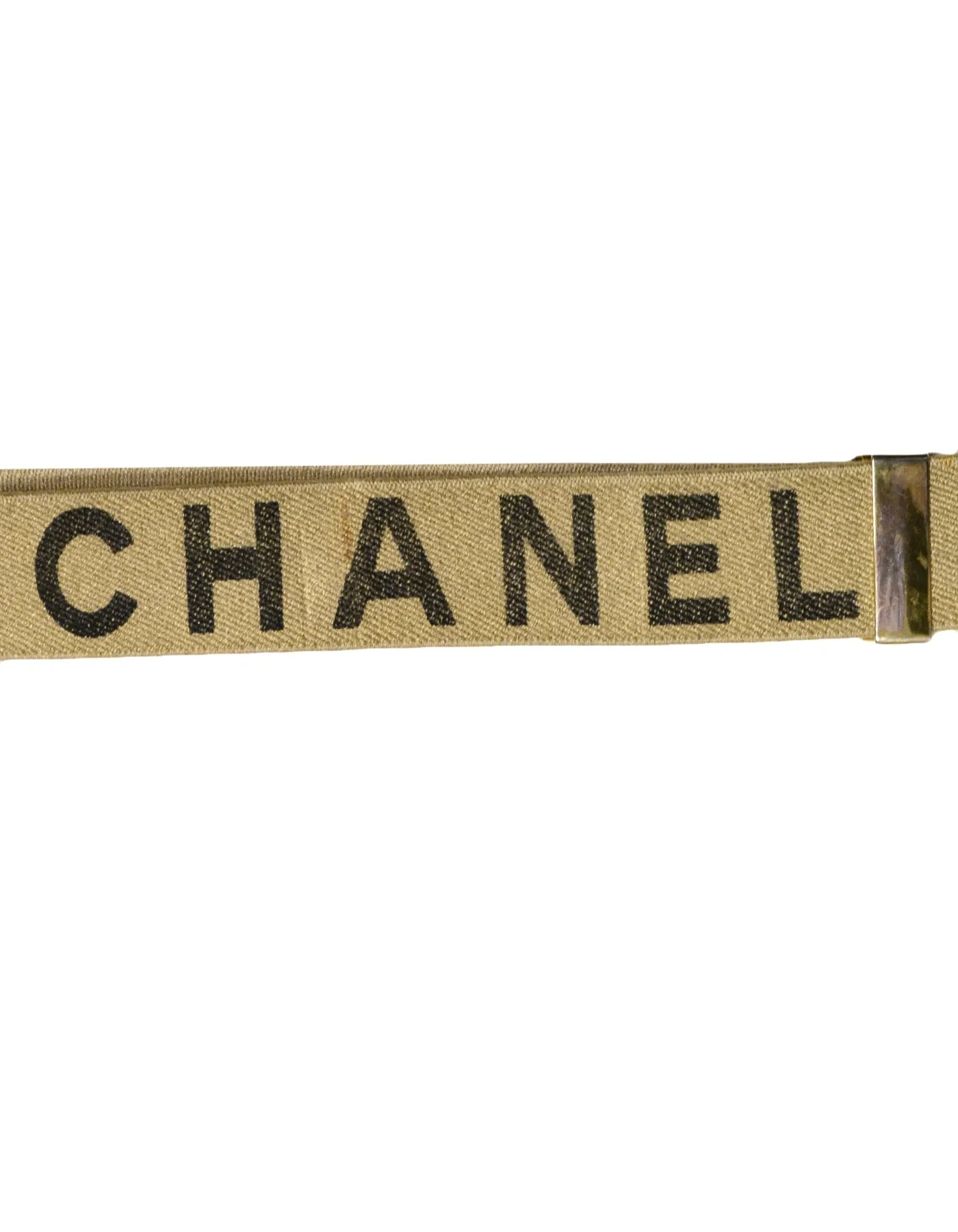 Chanel Vintage Beige & Black Logo Suspenders