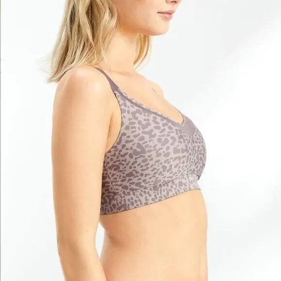 Chantelle Women Taupe Leopard Print Wirefree Activewear Yoga Sports Bra Size M