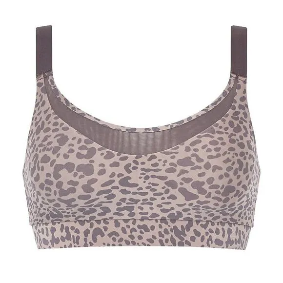 Chantelle Women Taupe Leopard Print Wirefree Activewear Yoga Sports Bra Size M