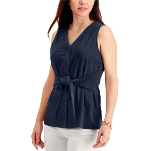 Charter Club Women's Button Up Tie Front Sleeveless Top