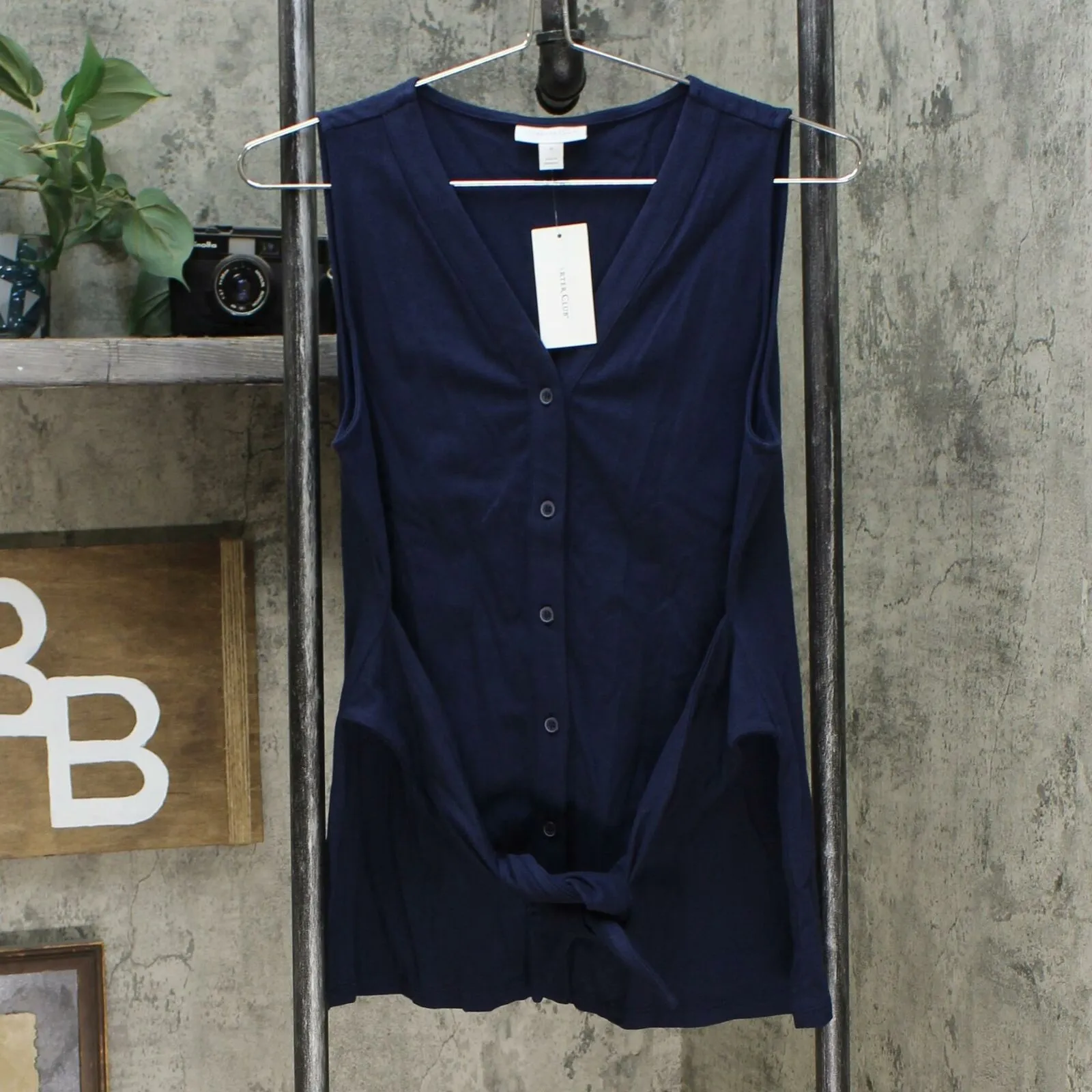 Charter Club Women's Button Up Tie Front Sleeveless Top