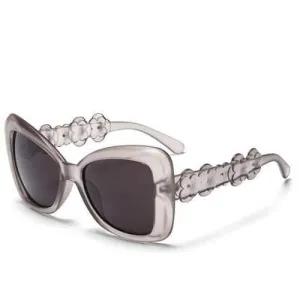 Chic Small Flower Leg and Butterfly Frame Design Transparent Sunglasses For Women - Transparent Gray