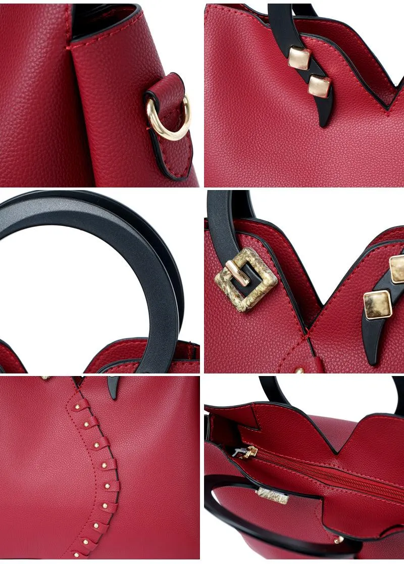 Classy Leather Fashionista Tote 3 in 1 Handbags -Grey
