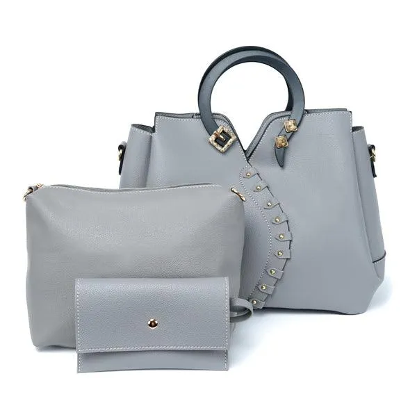 Classy Leather Fashionista Tote 3 in 1 Handbags -Grey