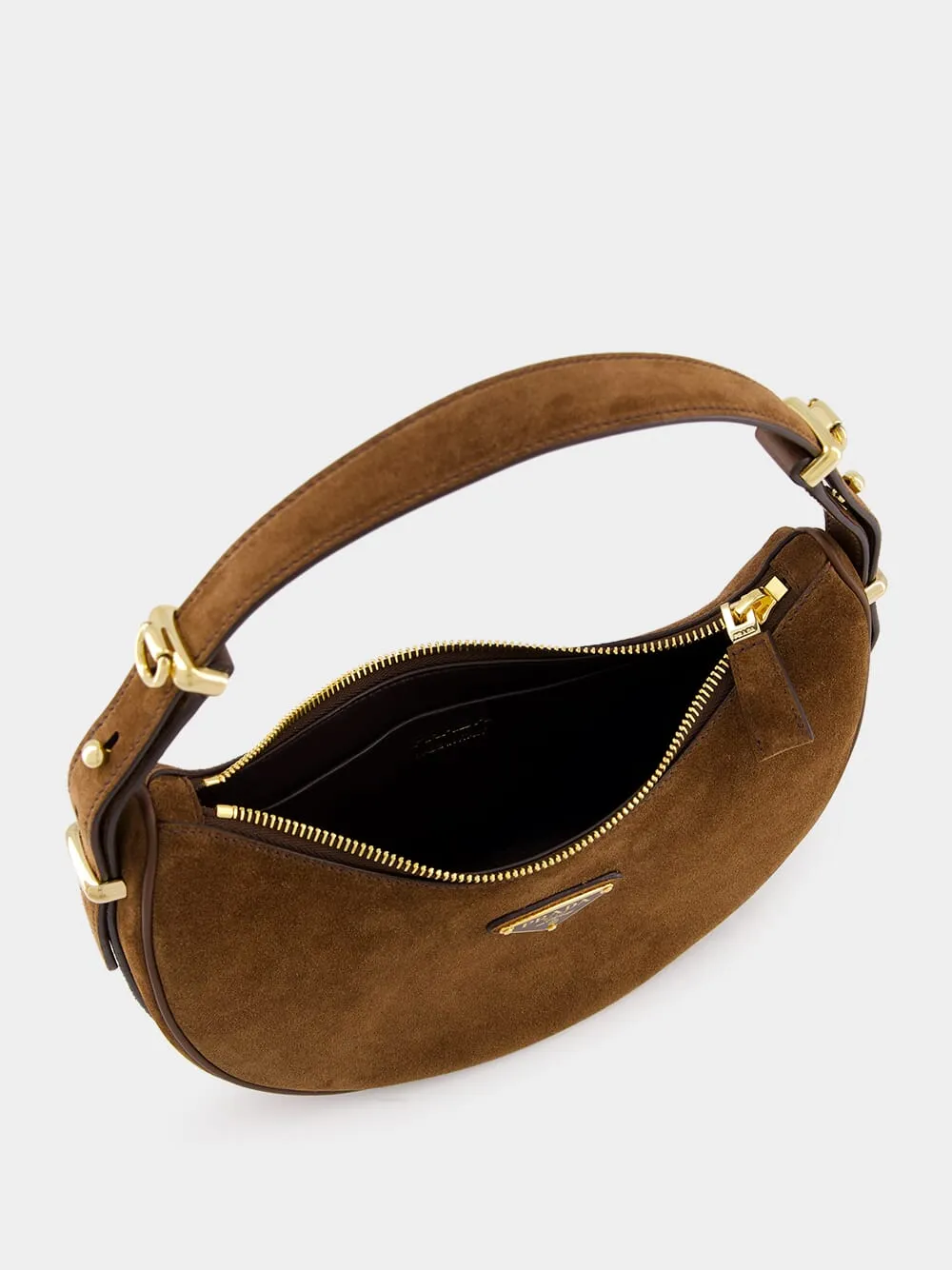 Cocoa Brown Suede Arqué Shoulder Bag