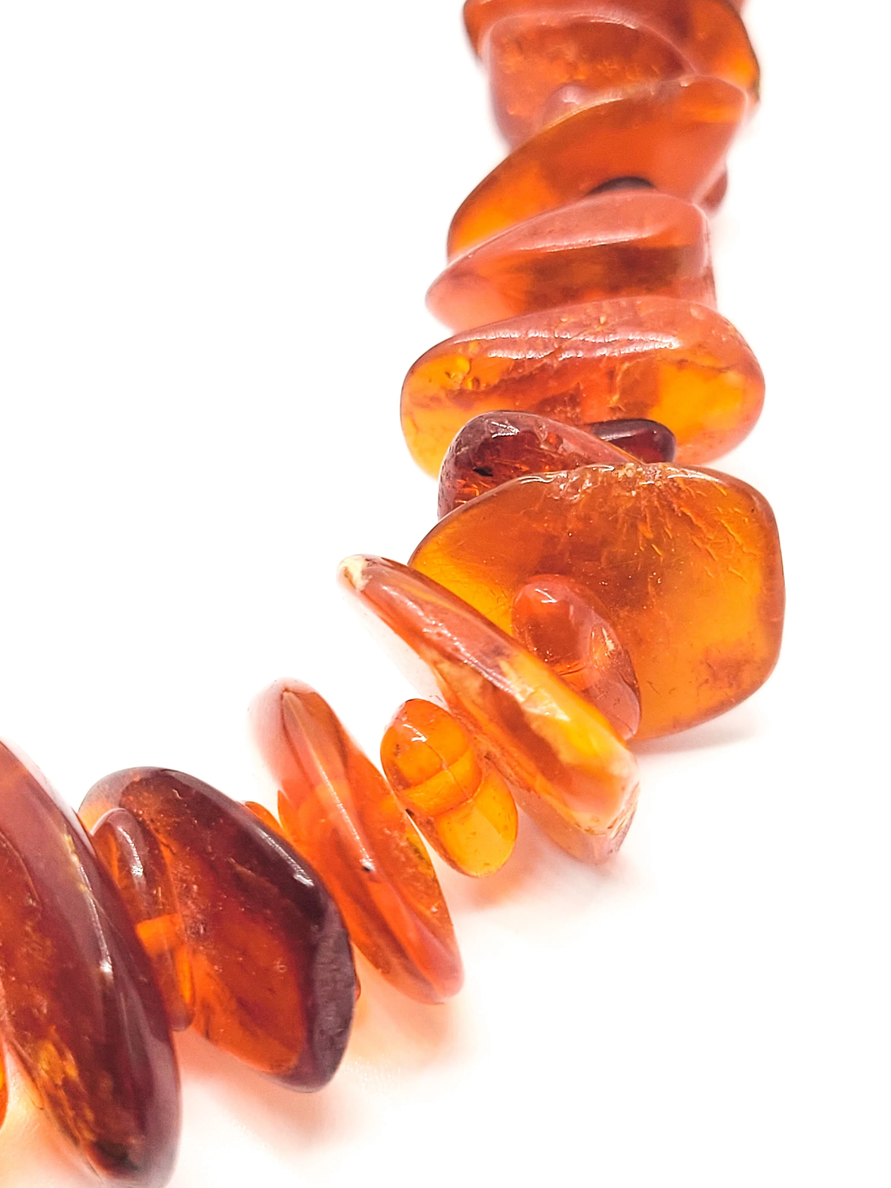 Cognac amber natural graduated nugget vintage necklace 16.5 inches 34.2 grams