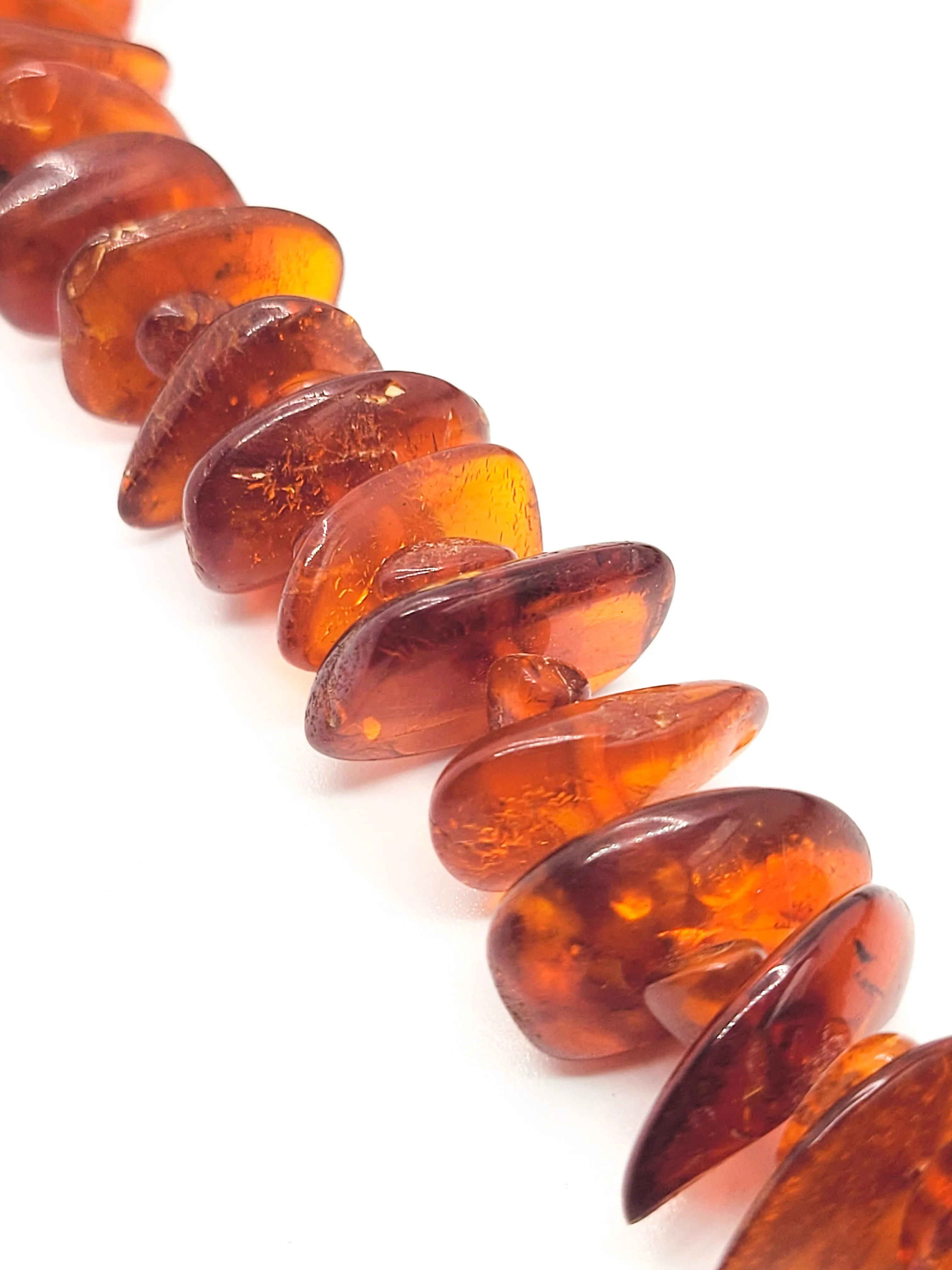 Cognac amber natural graduated nugget vintage necklace 16.5 inches 34.2 grams